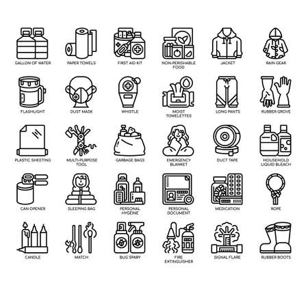 Set of Disaster Supply Kit thin line icons for any web and app project.の写真素材