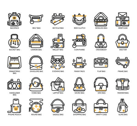Set of Types of Bags thin line icons for any web and app project.の写真素材