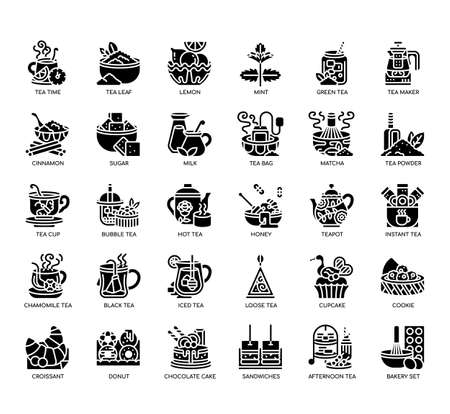 Set of Tea time thin line icons for any web and app project.の写真素材