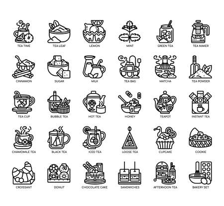 Set of Tea time thin line icons for any web and app project.の写真素材