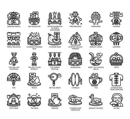 Set of Chinese New Year thin line icons for any web and app project.の写真素材