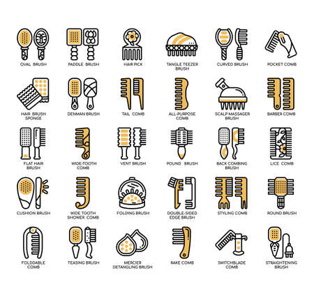 Set of Combs & Hairbrushesthin line icons for any web and app project.の写真素材