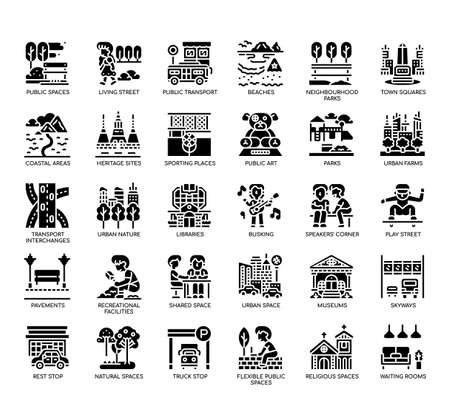 Set of Public spaces thin line icons for any web and app project.の写真素材