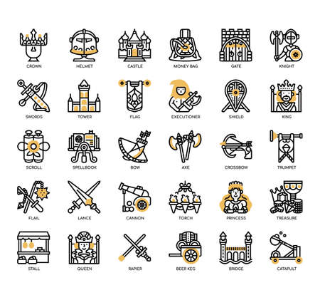 Set of  Medieval thin line icons for any web and app project.のイラスト素材