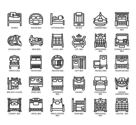 Set of Types of Bed thin line icons for any web and app project.の写真素材