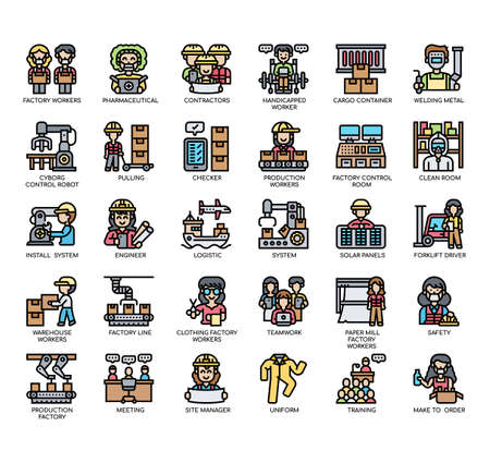 Set of Factory Workers thin line icons for any web and app project.の写真素材