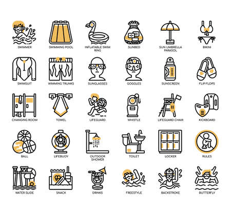 Set of swimming pool thin line icons for any web and app project.の写真素材