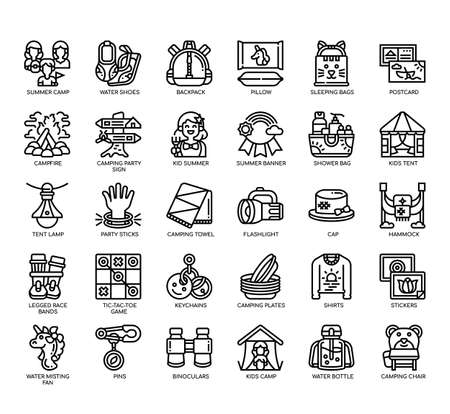 Set of Summer camp thin line icons for any web and app project.の写真素材