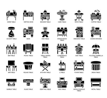 Set of Type of table thin line icons for any web and app project.の写真素材