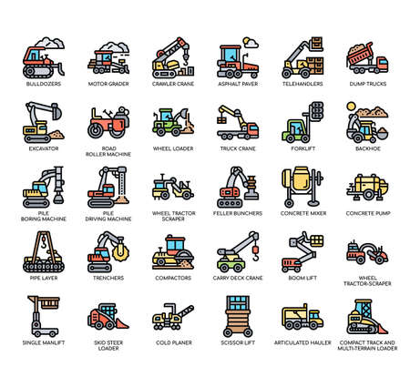 Set of Heavy construction equipment thin line icons for any web and app project.の写真素材
