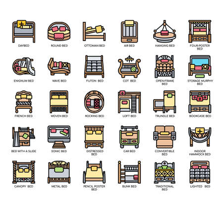 Set of Types of Bed thin line icons for any web and app project.の写真素材
