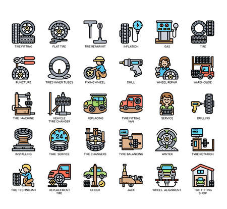 Set of Tire fitting thin line icons for any web and app project.の写真素材
