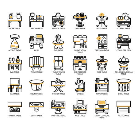 Set of Type of table thin line icons for any web and app project.の写真素材