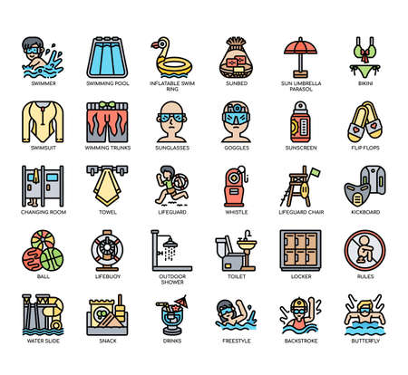 Set of swimming pool thin line icons for any web and app project.の写真素材