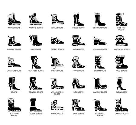 Set of Types of Boots thin line icons for any web and app project.の写真素材