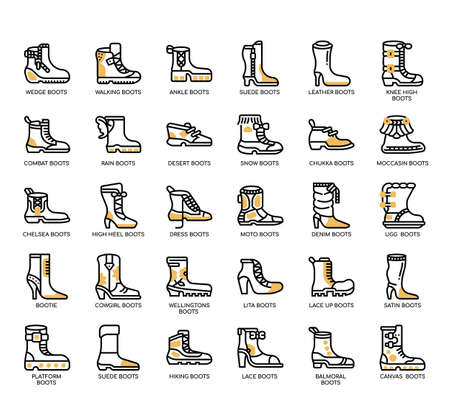 Set of Types of Boots thin line icons for any web and app project.の写真素材