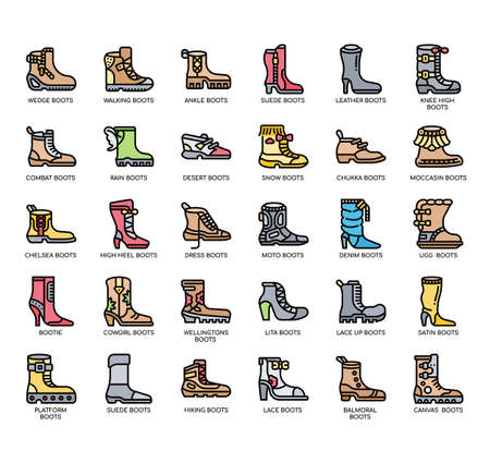 Set of Types of Boots thin line icons for any web and app project.の写真素材