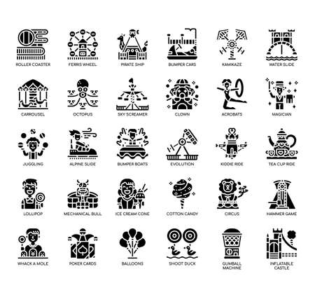 Set of Amusement park thin line and pixel perfect icons for any web and app project.の写真素材