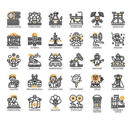 Set of Amusement park thin line and pixel perfect icons for any web and app project.の写真素材