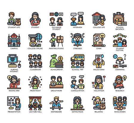 Set of Student life thin line icons for any web and app project.の写真素材