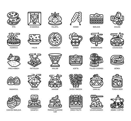 Set of Arabic cuisine thin line icons for any web and app project.の写真素材