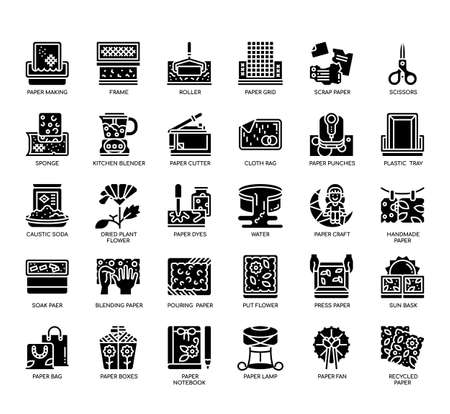 Set of  Handmade paper Making thin line icons for any web and app project.の写真素材