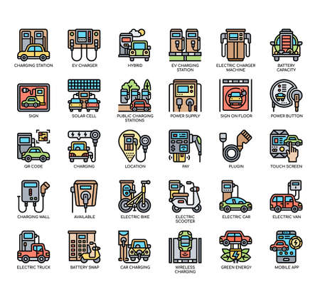 Set of Charging station thin line icons for any web and app project.の写真素材