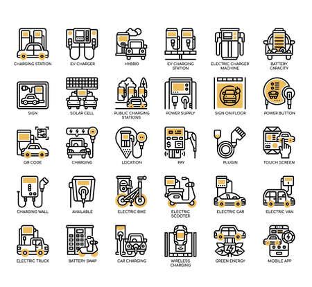 Set of Charging station thin line icons for any web and app project.の写真素材