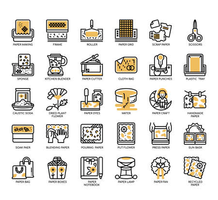 Set of  Handmade paper Making thin line icons for any web and app project.の写真素材