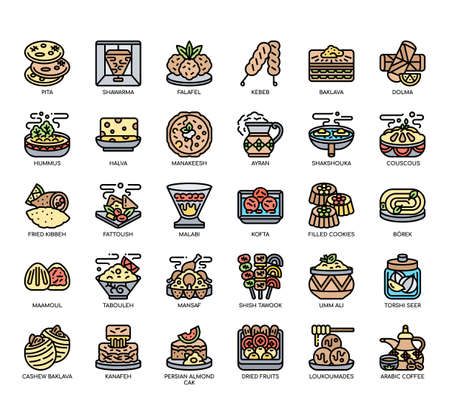 Set of Arabic cuisine thin line icons for any web and app project.の写真素材