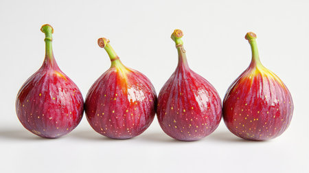 Minimal composition of sweet figs styled against a pure white background to emphasize freshness and natural colorの素材