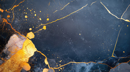 Abstract black and navy marble surface with fossilized textures, perfect for luxury design and mineral-inspired visualsの素材