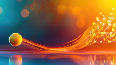 Abstract photo of tennis ball rapid path visualized as a streak of light, showcasing energy and athletic momentumの素材