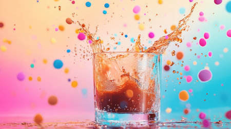 Colorful fluid motion of blue and brown splash inside a glass, creating an abstract yet dynamic visual sceneの素材