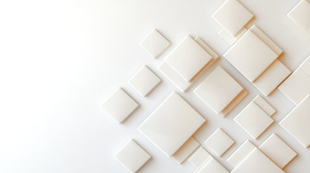 Clean white background with soft, levitating rectangles arranged in a light geometric designの素材