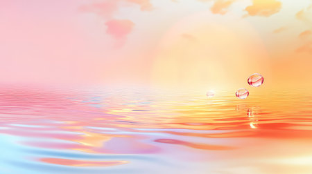 Light clouds ripple evenly across a warm, glowing sky, offering soft textures and tranquil vibesの素材