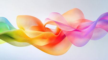 Colorful folded ribbon loop in a 3D render, mesh texture glowing with gradient hues in a clean, abstract spaceの素材