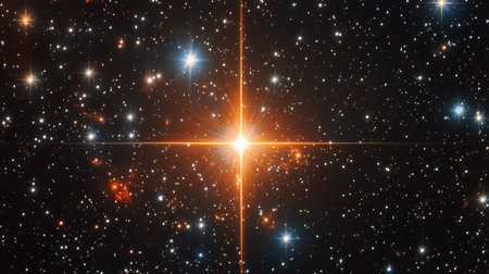 A singular star glows with ethereal light, ringed by sparkling particles and a soft ambient auraの素材