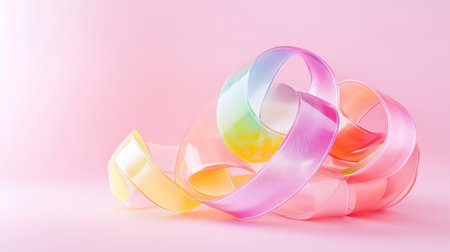 Whimsical composition of pastel swirl ribbon candies neatly arranged on a playful pink surfaceの素材