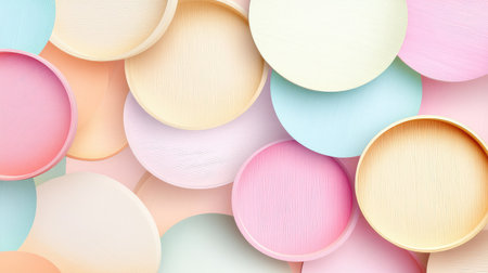 Overlapping pastel wooden circles create a serene, textured backdrop with modern abstract appealの素材