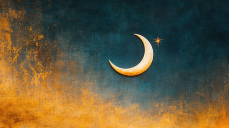Quiet crescent moon with single star, set against an earthy, textured background that suggests serenityの素材