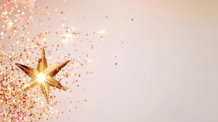 Bright star emits light in all directions with delicate sparkles dancing on a clean white backdropの素材