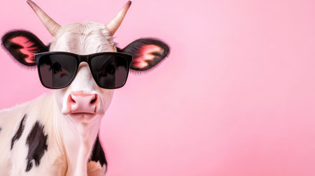 Cool cow in black shades poses confidently for the camera, blending farm charm with lighthearted fashion funの素材