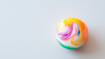 Swirling colors inside a tiny marble offer striking contrast against the plain white surface, emphasizing beauty in simplicityの素材