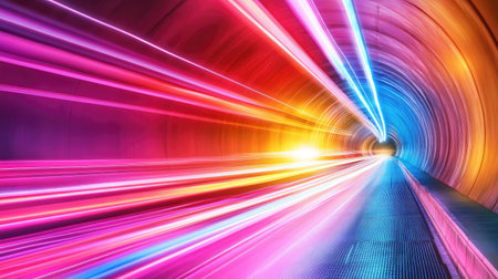 Tech tunnel interior with opposing streaks of red and blue light, symbolizing high-energy motion and futuristic designの素材