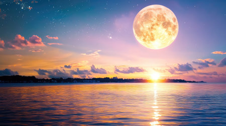 Lunar glow casting delicate ripples on the ocean, forming a serene abstract background of light play and tranquilityの素材