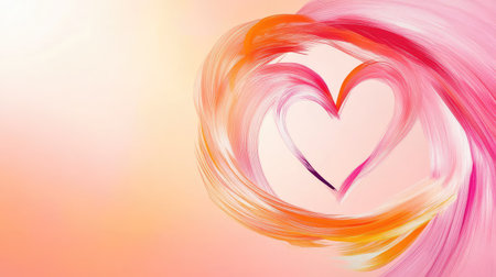 Bold abstract heart line drawing inside a circle, centered on a vibrant pink-orange background with empty space ideal for text overlaysの素材