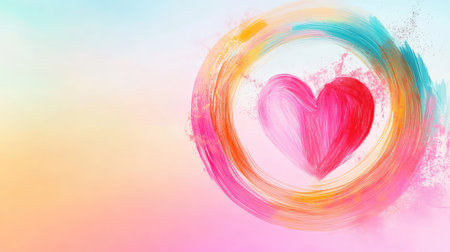 Vibrant gradient backdrop with a hand-drawn heart in a circle, eye-catching and perfect for Valentine promotions or love-themed textの素材