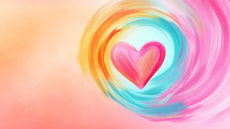 Vibrant gradient backdrop with a hand-drawn heart in a circle, eye-catching and perfect for Valentine promotions or love-themed textの素材