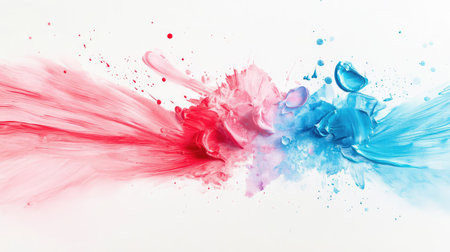 Abstract painted surface with textured red and blue streaks on white background, vivid acrylic expressionの素材